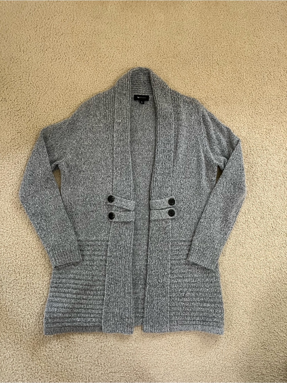 AB Studio Shawl Collar Sweater Heather Gray Cardigan - Medium